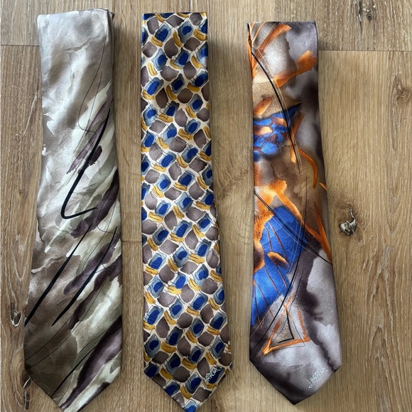 Curated Elegant J. Garcia Men's Ties - set of 3. Multicolor browns, black, gray - Picture 2 of 6